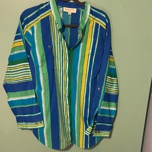 Jones New York Blue and Green Striped Blouse